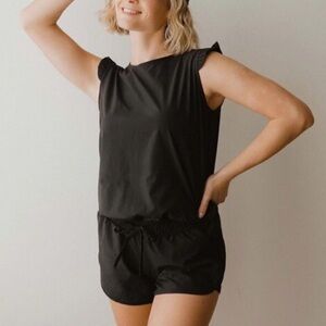 Albion Fit Ruffle Sleeve Black Romper